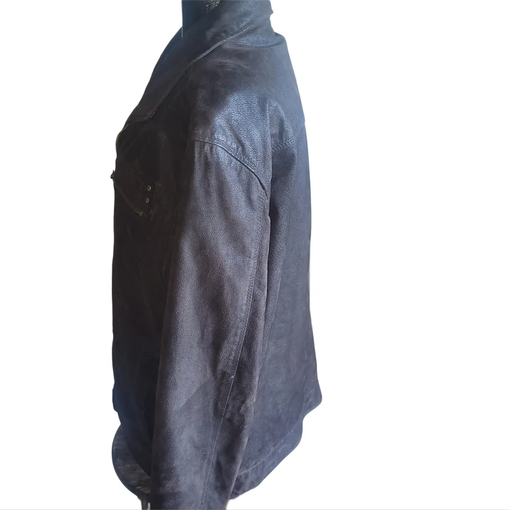 Idao Men's Dark Brown Suede Leather Jacket With Removable Lining Size L - Picture 6 of 9